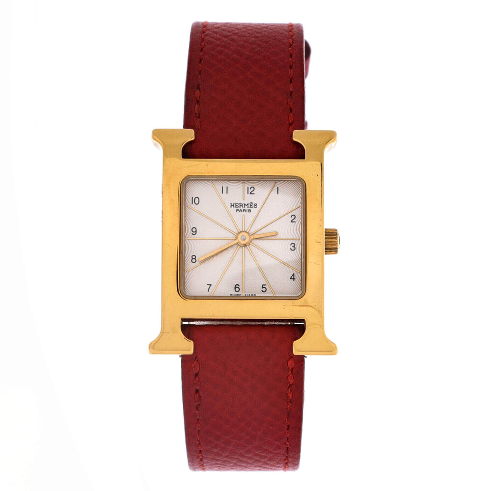 Hermes 21 Heure H Quartz Watch Plated Metal and Leather